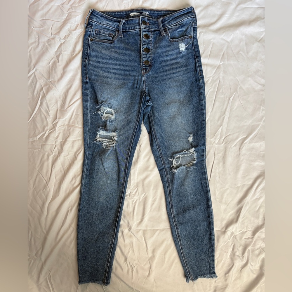 Old Navy Women's Distressed Skinny Jeans - Blue